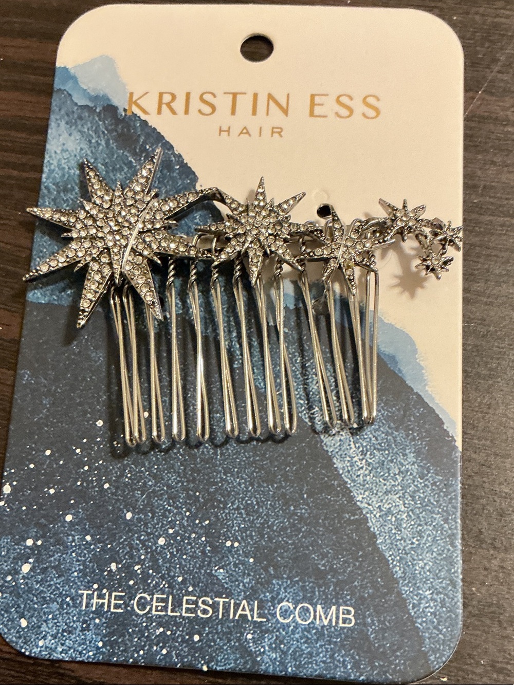 New Kristin Ess Silver Celestial Hair Comb - Sparkling Star Accent